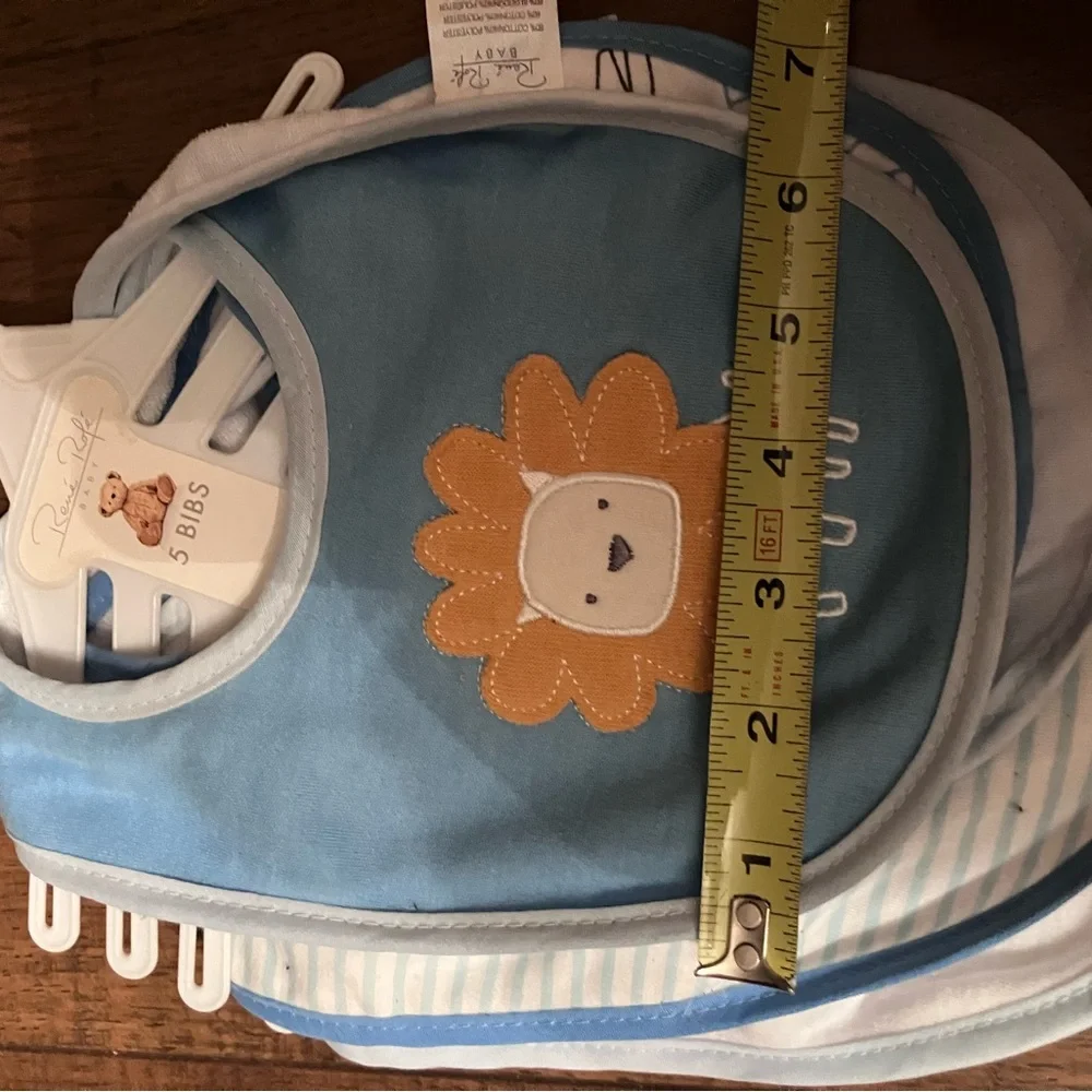BonBebe Baby Bibs Lot of 5 New 6x6 Inches Blue/White/Lion